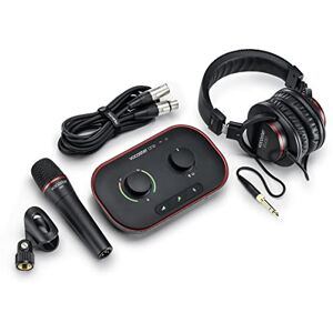 Focusrite Vocaster One Studio — interface d'enregistrement pour les créateurs(trices) de podcasts en solo, avec microphone Vocaster DM1 de haute qualité et casque HP60v. Noir - Publicité