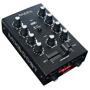 Ibiza MIX500BT Table de mixage semi-professionnelle à 2 canaux avec entrées micros et lignes et sorties casque, RCA et enregistrement Bluetooth & USB Noir - Publicité