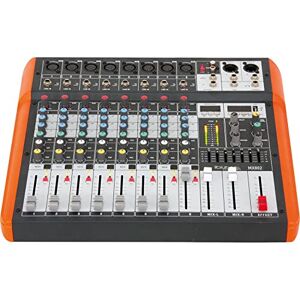 Ibiza MX802 Table de mixage complète semi-professionnelle à 8 canaux (égalisateur 8 bandes) avec entrées MONO et sorties REC, RCA, casque et AUX Bluetooth & USB Noir et orange - Publicité