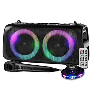gef-roy Enceinte DJ Amstrad BLASTER-DJ100W sur Batterie, Effet LED, USB SD Bluetooth, TWS, Radio FM, 1 Micro, Bandoulière, Jeu OVNI - Publicité