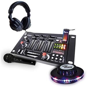 Ibiza Kit table de mixage + casque + micro noir + jeu de lumière effet UFO - Publicité