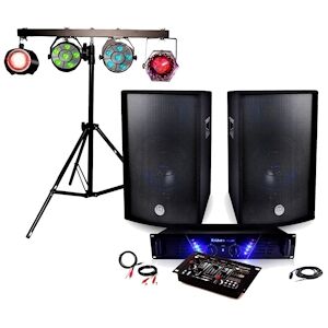 BM Sonic Pack Sonorisation Audio Club, Ampli Ibiza sound AMP-300, Enceintes 2x600W Table de mix USB, Portique Lumières DJ, Câbles - Publicité