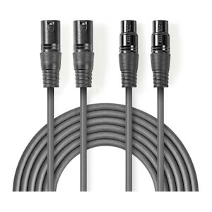 Câble Audio Xlr Symétrique  2x Xlr Mâles à 3 Broches - 2x Xlr Femelles à 3 Broches  0,5 M  Gris Usage Non Intensif Nedis - Publicité