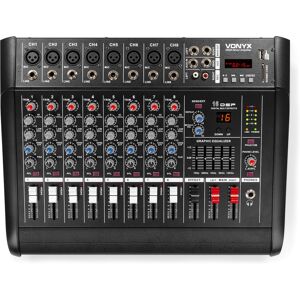 Vonyx AM8A Melangeur 8 canaux avec amplificateur DSP/BT/SD/USB/MP3 - Tables de mixage amplifees