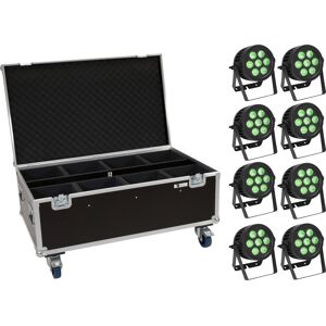 EUROLITE Set 8x LED IP PAR 7x8W QCL Spot + Mallette avec roulettes - Kits - Publicité