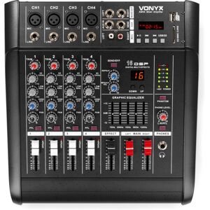 Vonyx AM5A Melangeur a 5 canaux avec amplificateur DSP/BT/SD/USB/MP3 - Tables de mixage amplifees