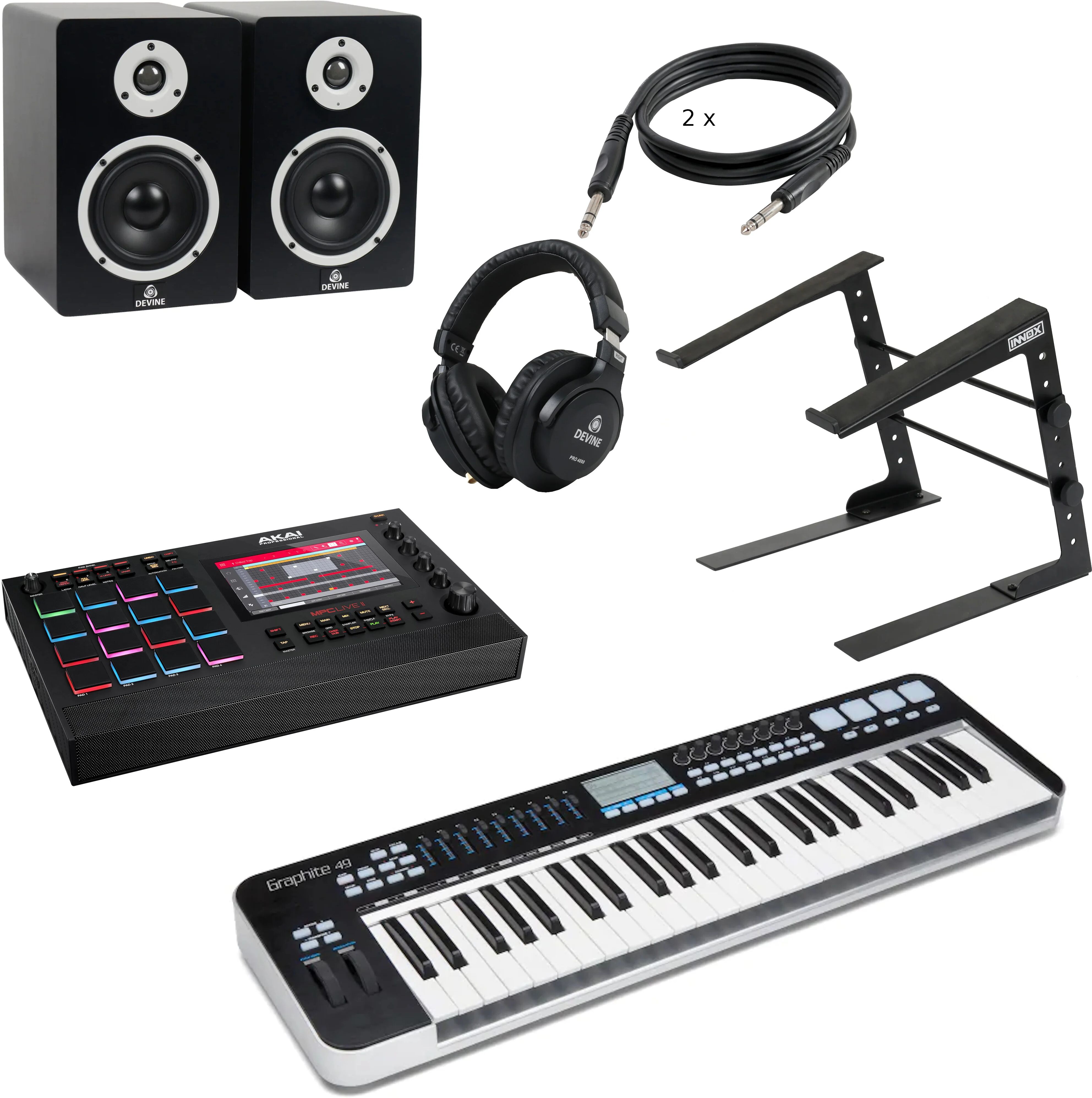 Akai Professional MPC Live II + Midi Keyboard clavier, enceintes, casque et support