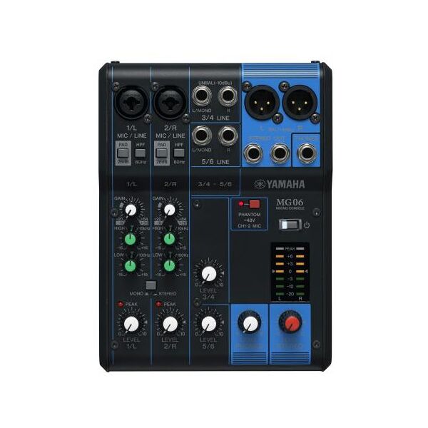 yamaha mg06 mixer audio console per dj 6 canali massimo 2 microfoni 1 stereo bus colore nero - mg06