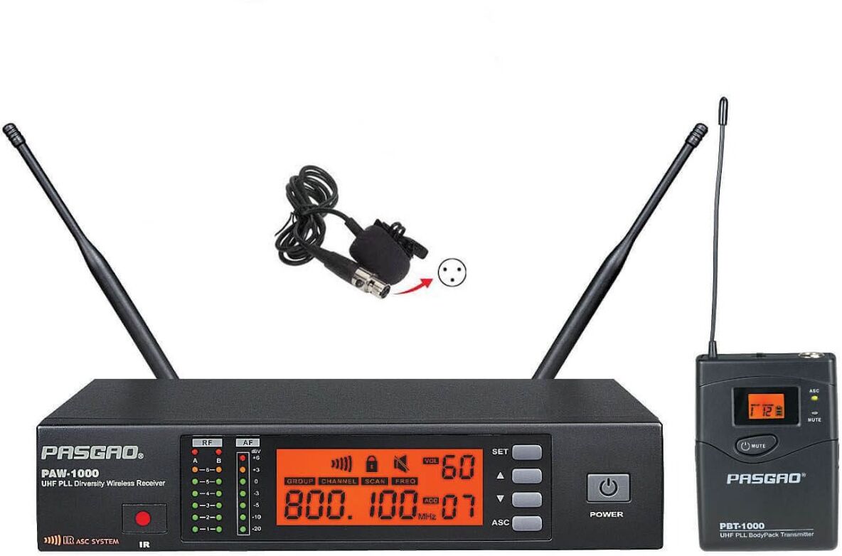 Pasgao PAW-1000-PBT-1000 (584-607 MHz) trådløst sett + Karsect LT-4C klipsmikrof