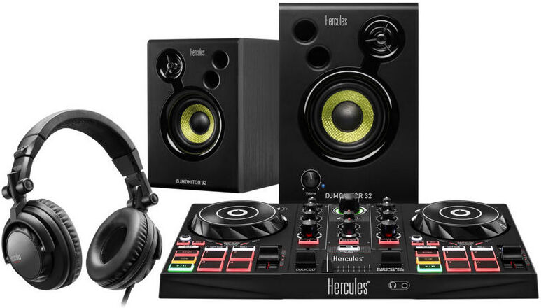 Hercules djlearning kit controlador djcontrol inpulse 200 + auriculares hdp dj45 + colunas djmonitor 32