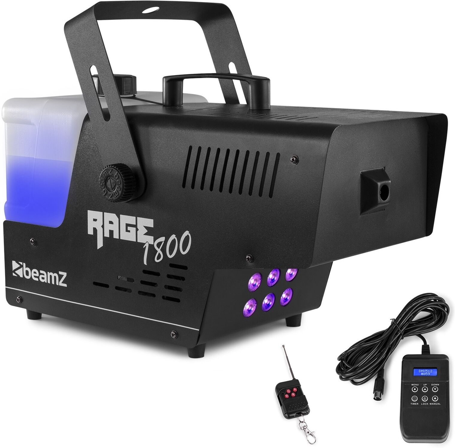 Beamz Máquina De Fumos 1800w Dmx C/ 6 Leds Rgbw E Controlador Temporizado (rage 1800led) - Beamz