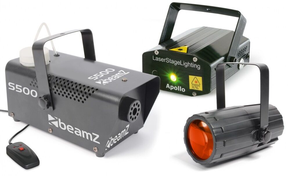Beamz Pack Iluminação Disco (foco Led + Laser Verde/vermelho + Maq. Fumo 500w) - Beamz