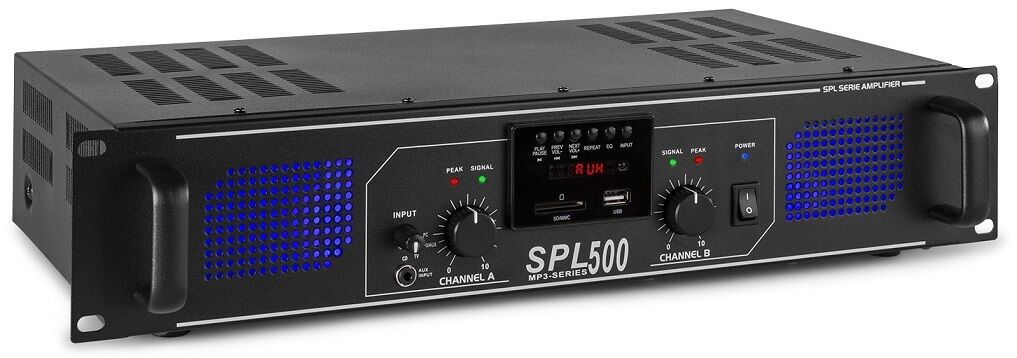 Spl Amplificador Pa 2x 250w 19" Mp3/usb/sd + Eq (spl 500mp3) Leds Azuis - Spl