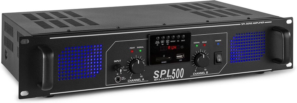 Spl Amplificador Pa 2x 250w 19" Mp3/usb/sd + Eq (spl 500mp3) Leds Azuis - Spl