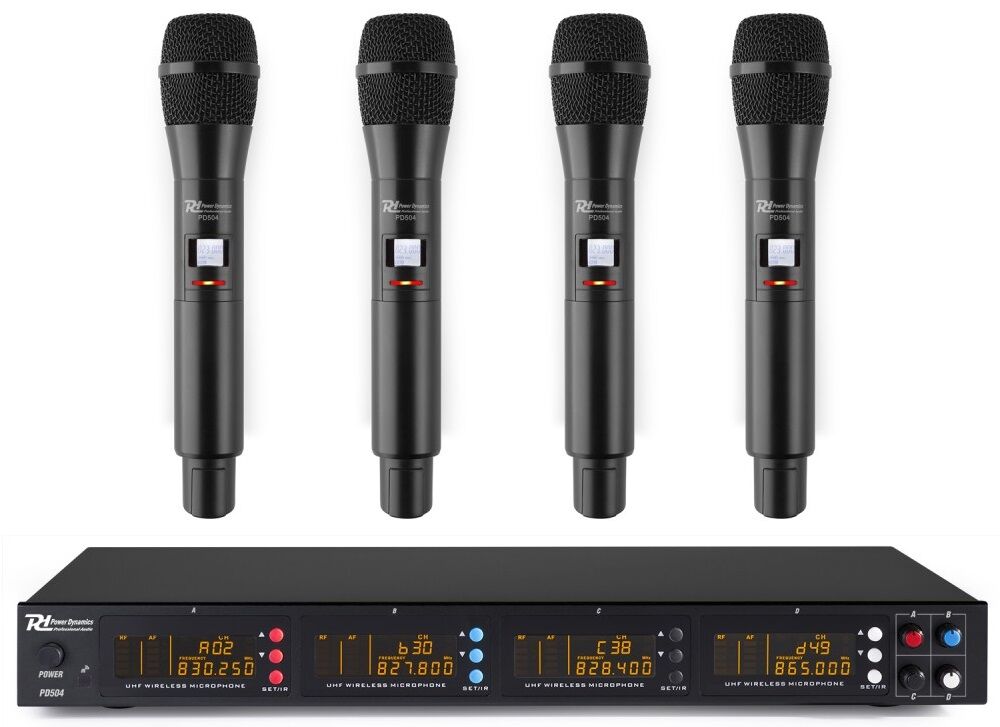 Power Dynamics Central 4x Microfones Mão Uhf 50 Canais S/ Fios (pd504h) - Power Dynamics