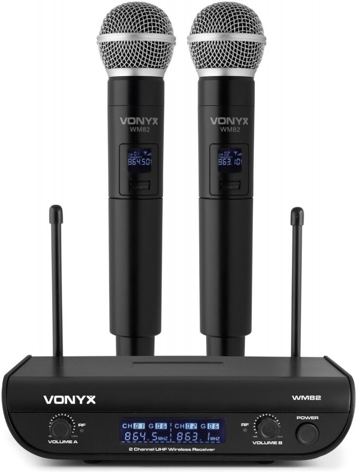 Vonyx Central 2 Microfones Mão Uhf 2 Canais S/ Fios (wm82) - Vonyx