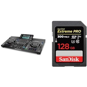 Denon DJ SC LIVE 4 - Standalone DJ Controller, 4-Channel Mixer & SanDisk 128GB Extreme PRO SDXC card up to 300 MB/s UHS-II Class 10 U3 V90