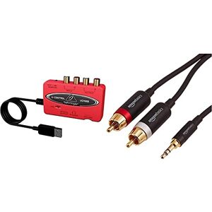 Behringer U-CONTROL UCA222 Ultra-Low Latency 2 In/2 Out USB Audio Interface with Digital Output & Amazon Basics 3.5mm to 2-Male RCA Adapter Cable - 2.4m / 8 Feet