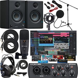 Presonus AudioBox 96 Studio Audio Interface with Creative Software Kit and Studio Bundle and Eris E3.5 Pair Studio Monitors with and 1/4 Cables