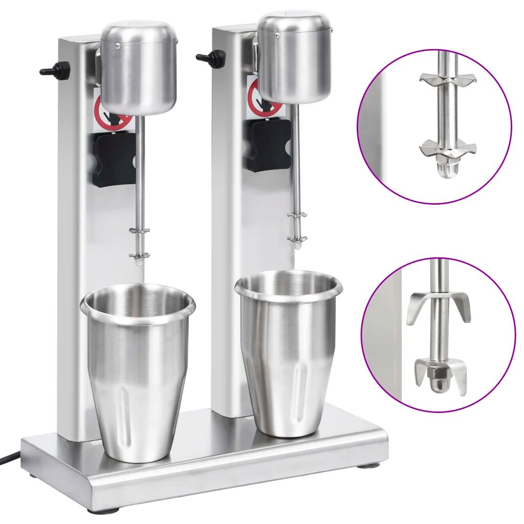 vidaXL Mixer de milkshake cu 2 vase, oțel inoxidabil, 2 L