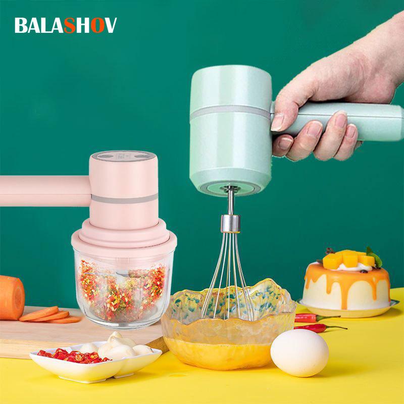 A MIJIA Home USB 2 In 1 Electric Milk Frother Garlic Chopper Masher Whisk Egg Beater 3-Speed Mixer Kitchen Handheld Automatic Frother Foamer