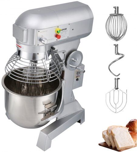 VEVOR Commercial Food Mixer 10Qt 450W 3 Speeds Adjustable 110/178/390 RPM Heavy Duty 110V with Stainless Steel Bowl Dough Hooks Whisk Beater Premium for Schools Bakeries Restaurants Pizzerias