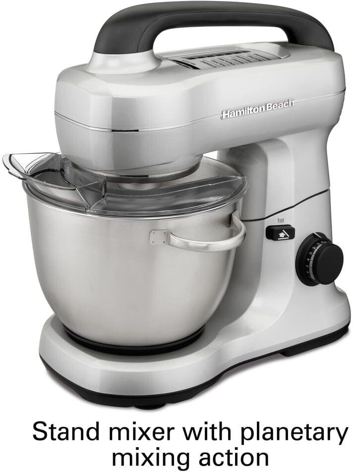 Hamilton Beach 4 Qt. 7-Speed Stainless Steel Stand Mixer with Flat Beater, Dough Hook and Whisk