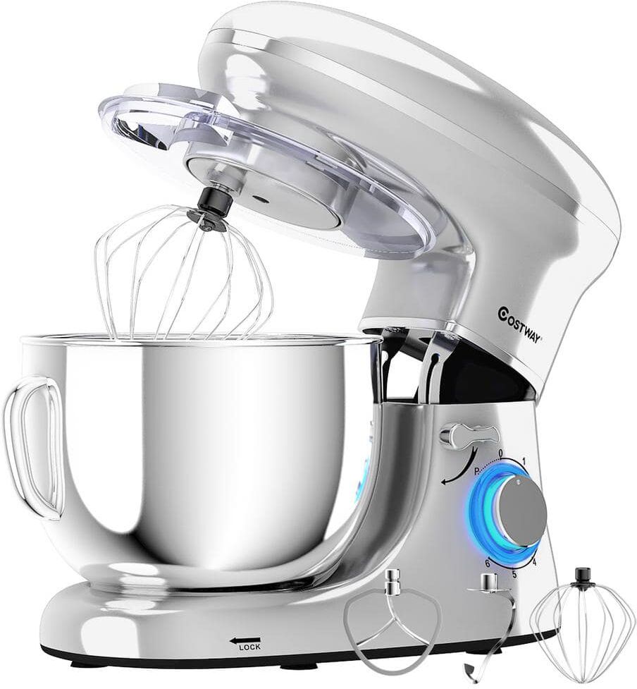 Costway 660W 6.3 qt. . 6-Speed Silver Stainless Steel Stand Mixer with Dough Hook