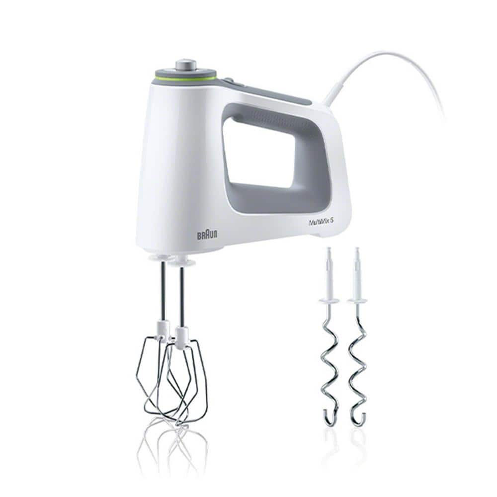 Braun HM5100WH MultiMix 9 Speed White Hand Mixer with Beater, Dough Hooks, Accessory Bag