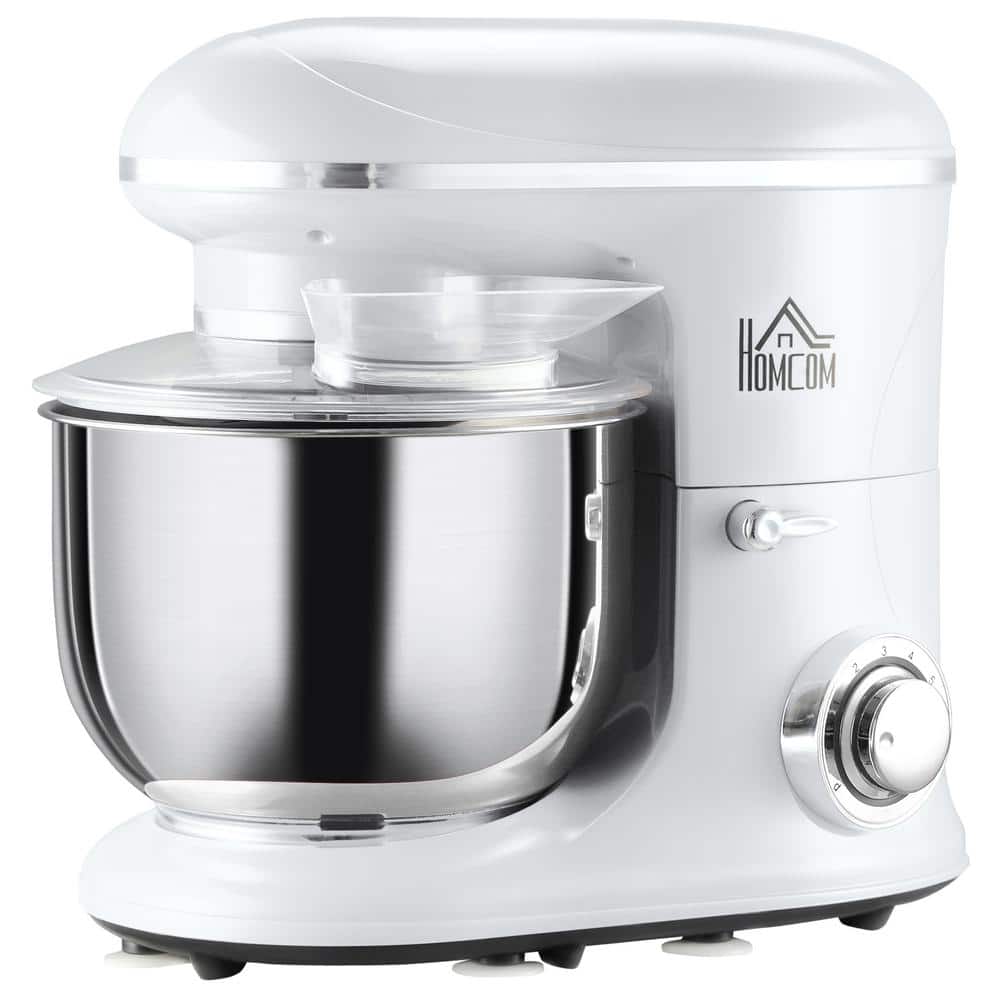 HOMCOM 6 Qt. 6-Speed White Stainless Steel Stand Mixer with Dough Hook and Splash Guard