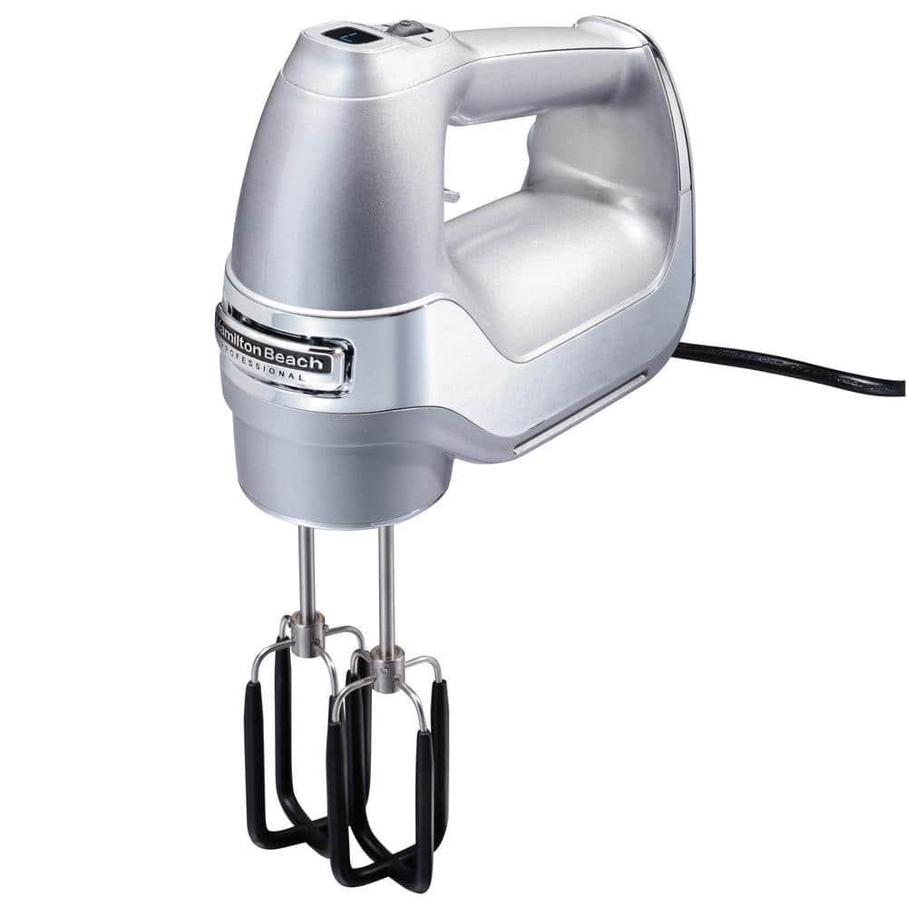 Hamilton Beach Professional 7-Speed Silver Hand Mixer with SoftScrape Beaters, Whisk, Dough Hooks and Snap-On Storage Case