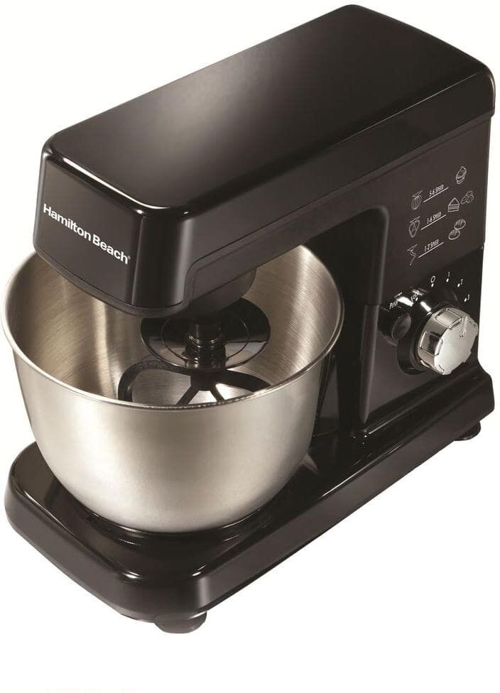 Hamilton Beach 3.5 qt. 6-Speed Black Stand Mixer with Dough Hook, Whisk and Flat Beater Attachments