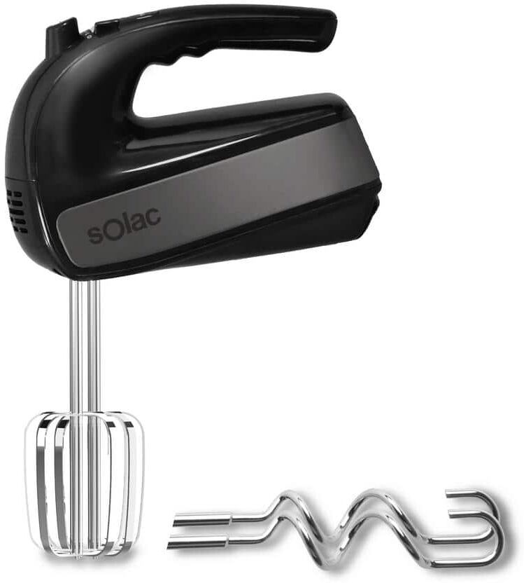 SOLAC 5-Speed Black Turbo Hand Mixer with Beaters and Dough Hooks