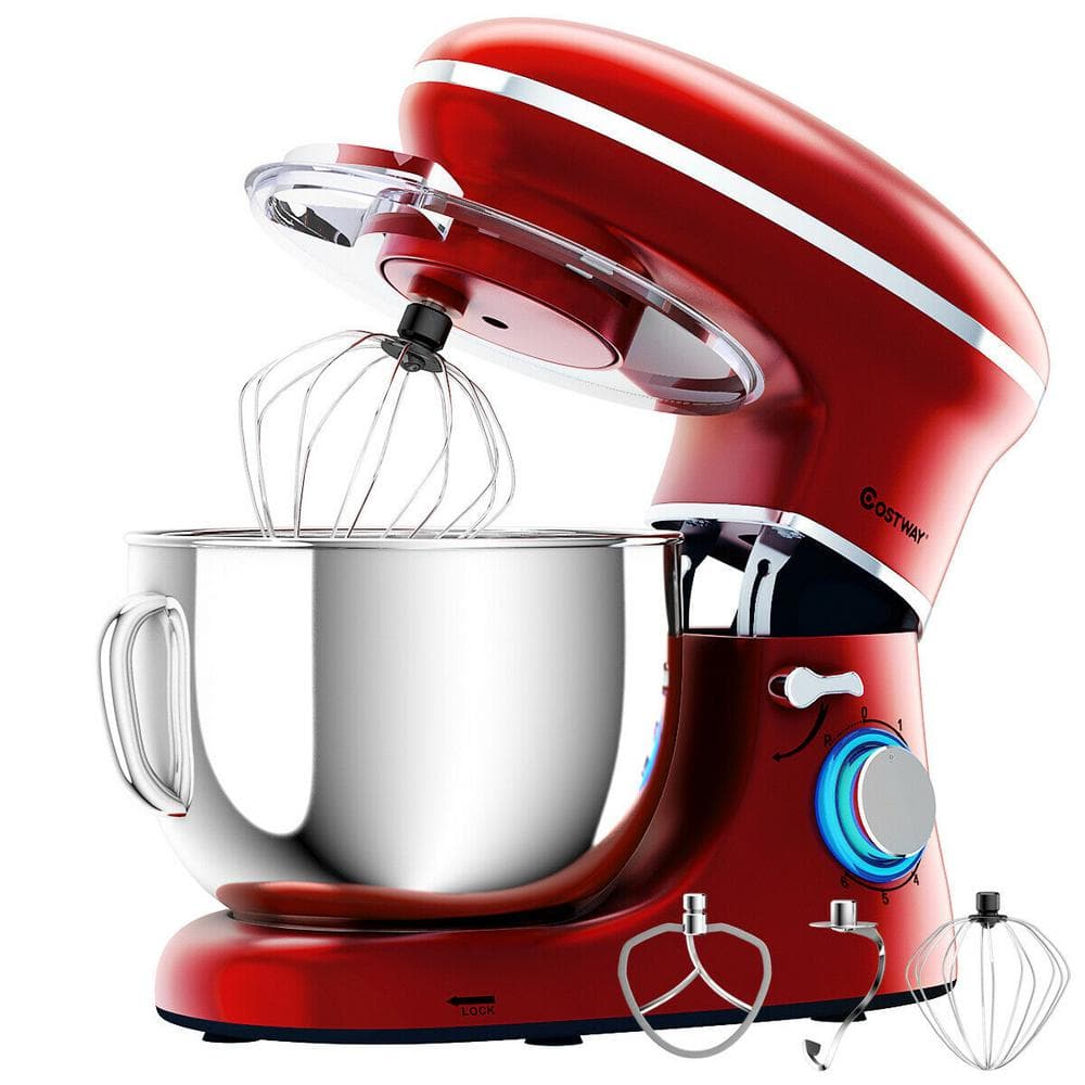 Costway 660W 6.3 qt. . 6-Speed Red Stainless Steel Stand Mixer with Dough Hook