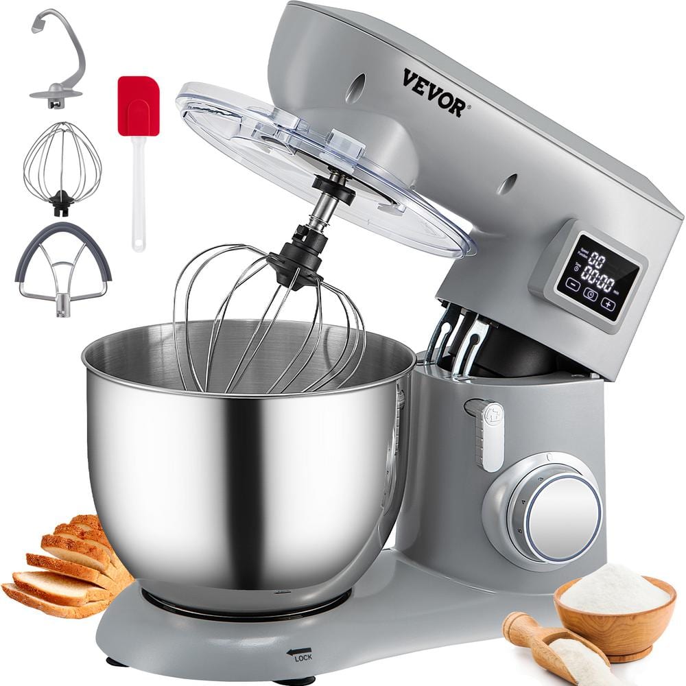 VEVOR Stand Mixer 450-Watt Electric Dough Mixer with 6-Speeds LCD Screen Timing Tilt-Head Food Mixer with 7.4 qt. Bowl