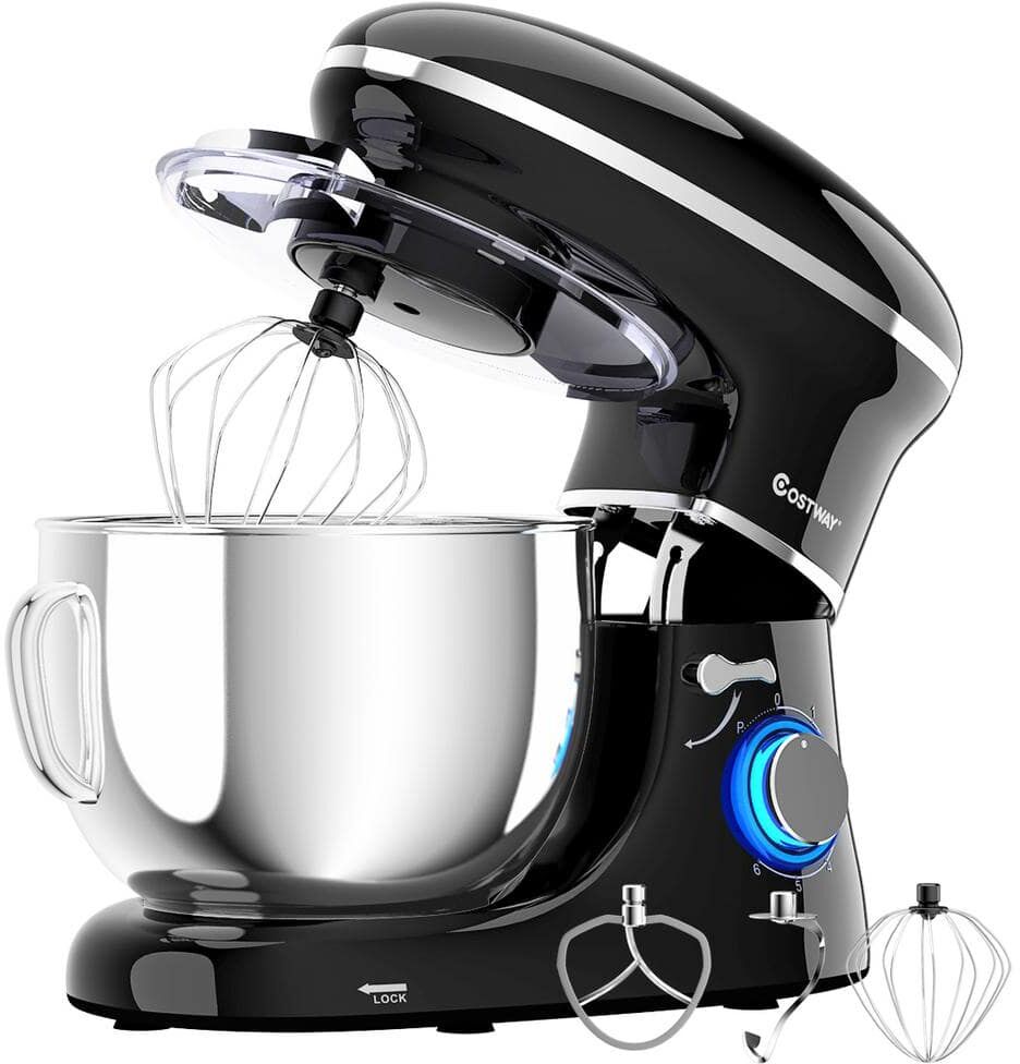 Costway 660W 6.3 qt. . 6-Speed Black Stainless Steel Stand Mixer with Dough Hook