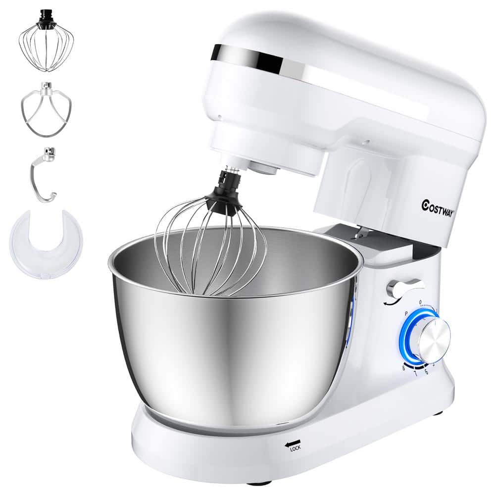 Costway 380W 4.8 qt. . 8-Speed White Stainless Steel Stand Mixer with Dough Hook Beater