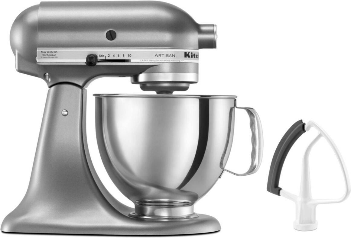 KitchenAid Artisan Series Bundle 5-Quart Tilt-Head Stand Mixer with Flex Edge Beater KSM150FE - Contour Silver