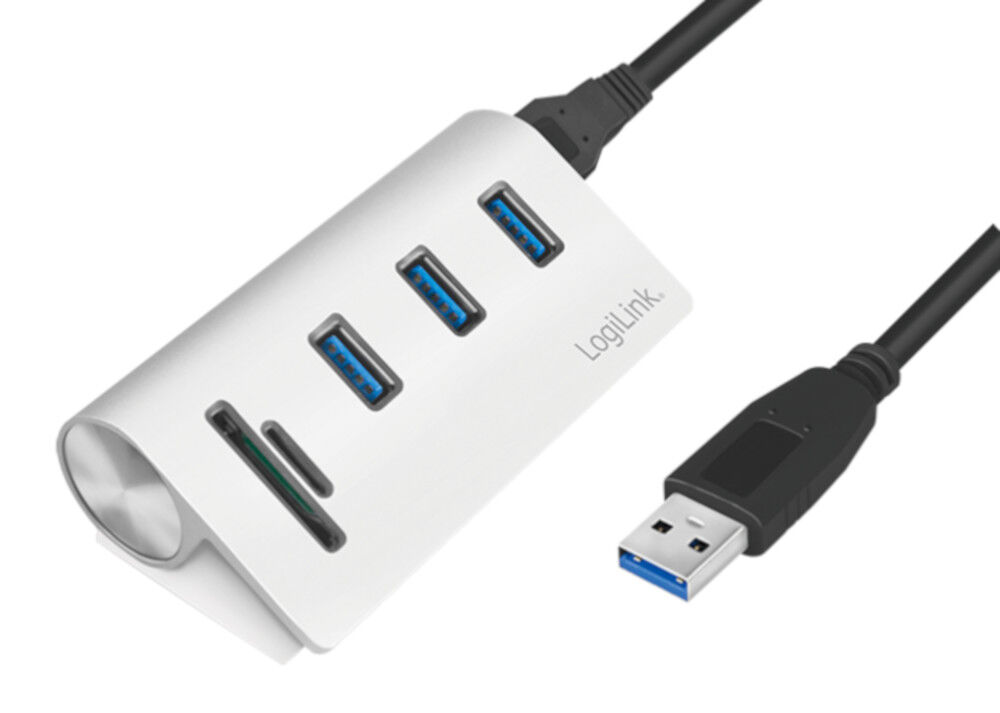 Logilink Hub USB 3.0 SuperSpeed 3 porte Alluminio con Lettore di Memorie