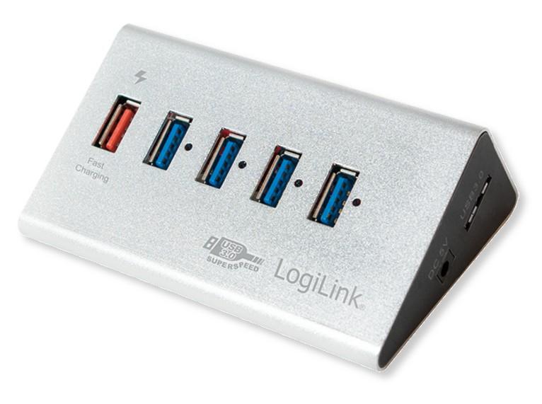 Logilink Hub USB3.0 5 Porte in Alluminio con Ricarica Veloce