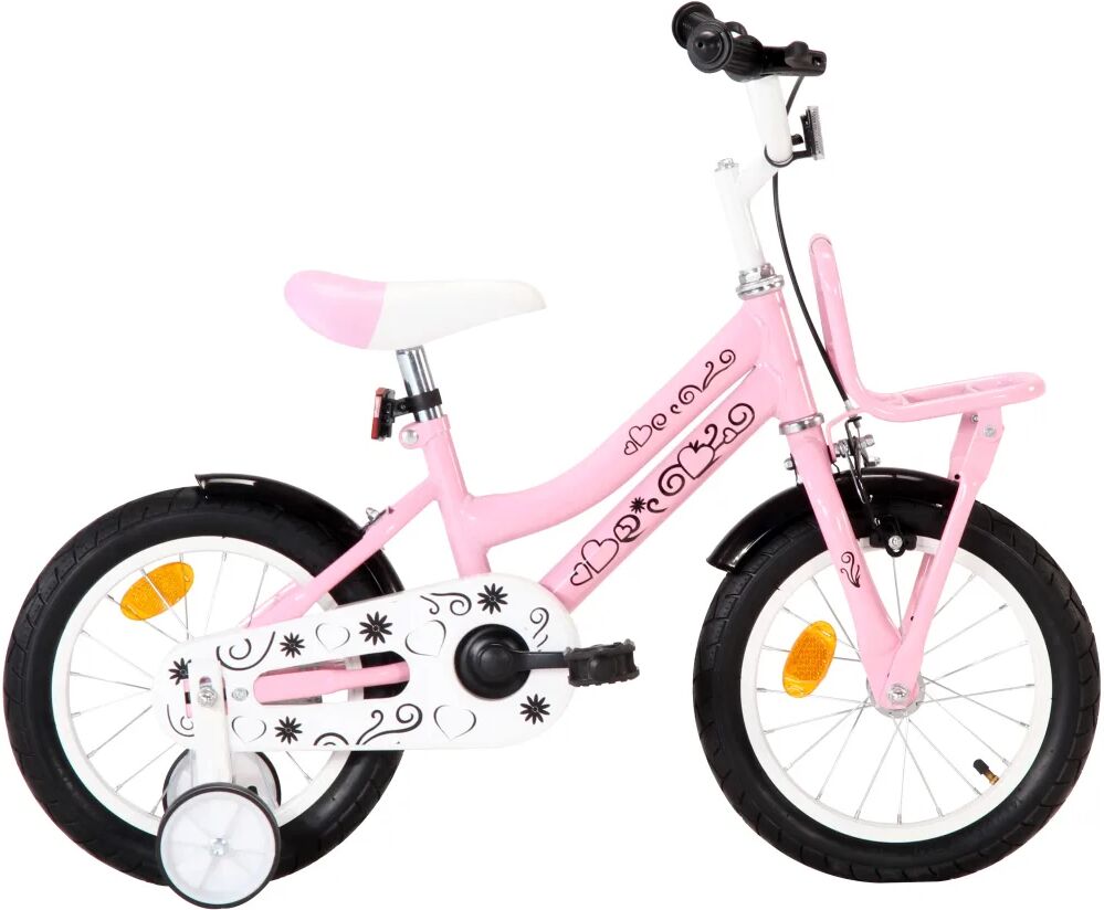 vidaXL Vélo d'enfant avec porte-bagages avant 14 pouces Blanc et rose