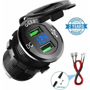 MINKUROW 12V/24V USB-Autoladegerät, Dual QC3.0, Schnellladung, Autoladegerät, Zigarettenanzünder-Adapter mit LED-Digitalanzeige für Motorrad, Wohnwagen, lkw