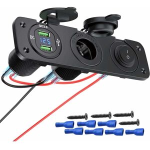 WAY 3-in-1-Ladesteckdosenleiste mit 12-V-Steckdose, QC3.0 Dual-USB-Steckdosenladegerät, beleuchteter Wippschalter für Boote, Anhänger, Autos, Busse