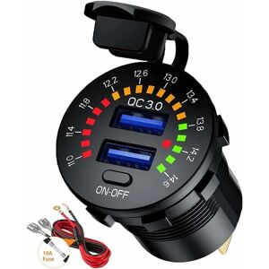 Minkurow - Charge 3.0 USB-Auto-Schnellladebuchsenadapter mit Schalter und LED-Voltmeter 12 v / 24 v 36 w Dual Qc3.0 usb für Marine, Boot, Motorrad