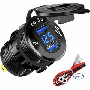 Minkurow - usb Fast Car Charger Zwei QC3.0 usb Ports, 12V/24V 36W Wasserdicht mit Led Digital Voltmeter für Motorrad, Wohnwagen, lkw, Boot und mehr