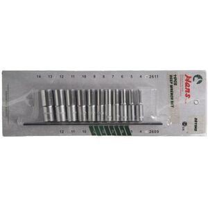 Stecknusssatz HANS 1/4 zoll 6-kant 11 Stück (4 mm - 14 mm) lang