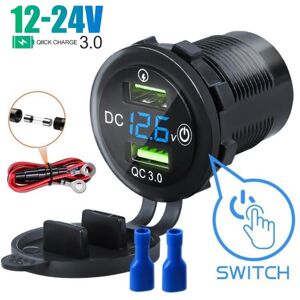 Yjmp Auto Parts Dual Usb Qc 3.0 Schnellladung Auto Motorrad Boot Steckdose Grünes Licht Mit Schalter Spannungsanzeige Modifiziertes Autoladegerät Für Telefon 12-24v Universal