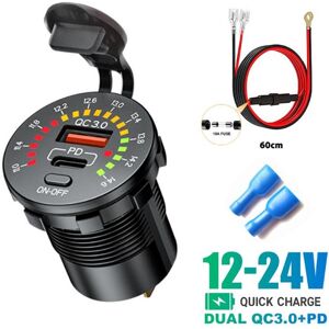 Yjmp Auto Parts Qc3.0 Pd Usb-Auto-Schnellladebuchse, Farbbildschirm, Dual-Usb, 4,8 A, Modifiziertes Autoladegerät Mit Spannungsanzeige Und Schalter Für 12 V, Auto, Boot, Motorrad, Lkw