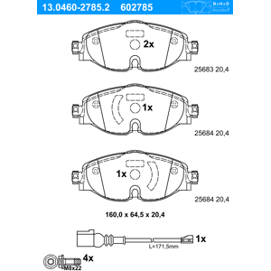 Ate Bremsbeläge Breite 160mm Dicke 20.4mm Höhe 64.5mm Mit 4 Schrauben Für Audi Cupra Seat Skoda Vw 13.0460-2785.2