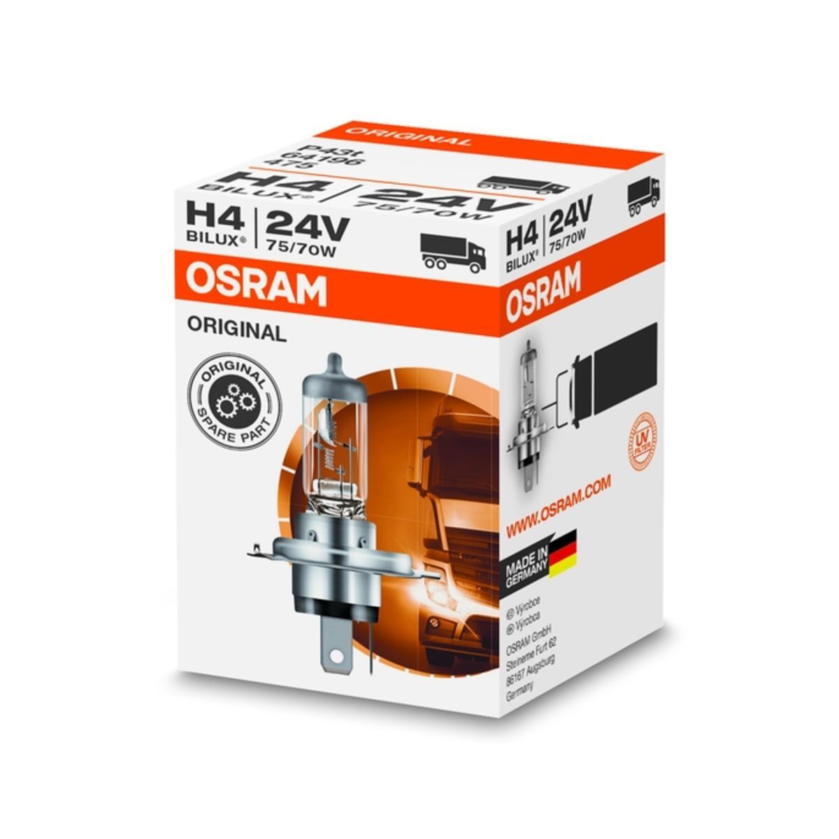 Lámpara incandescente halógena OSRAM H4 Standard 24V, 75/70W